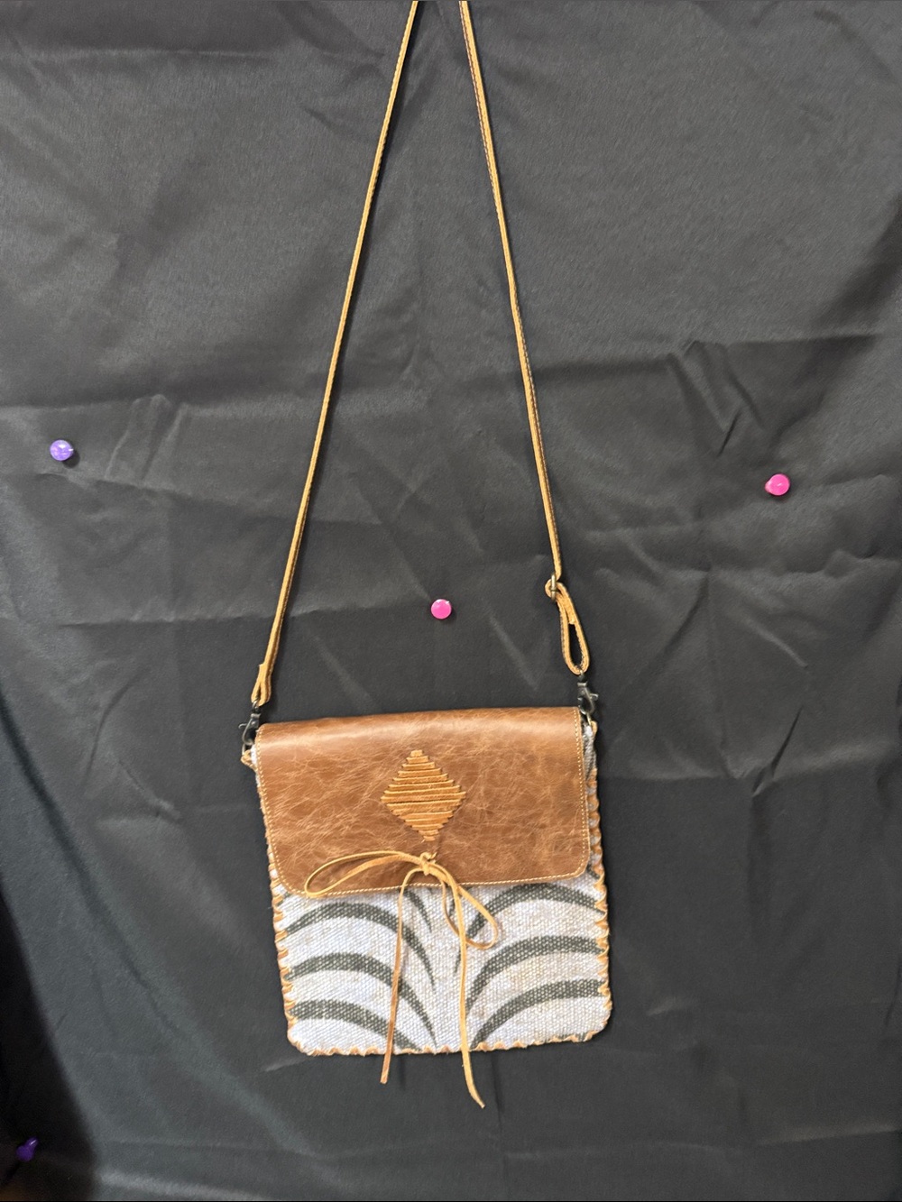 Myra Bag Brown & Gray Woven Leather-Trim Crossbody